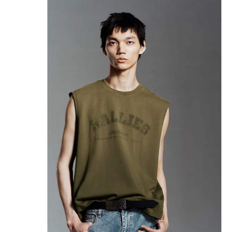 URBAN REVIVO Tank Top Men's Gray Green-5