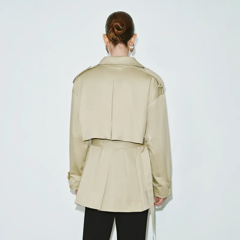 URBAN REVIVO Trench Coat Women's Khaki-3