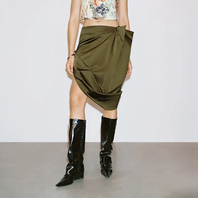 URBAN REVIVO Casual Short Skirts Women's Green Brown-2