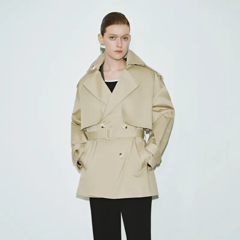 URBAN REVIVO Trench Coat Women's Khaki-2