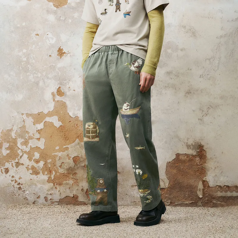 URBAN REVIVO Casual Pants Men's Army Green-3