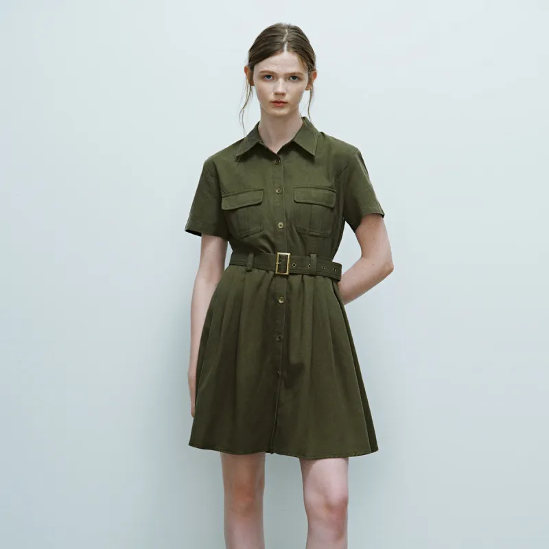 URBAN REVIVO Short Sleeved Dress Women's Olive Green-2