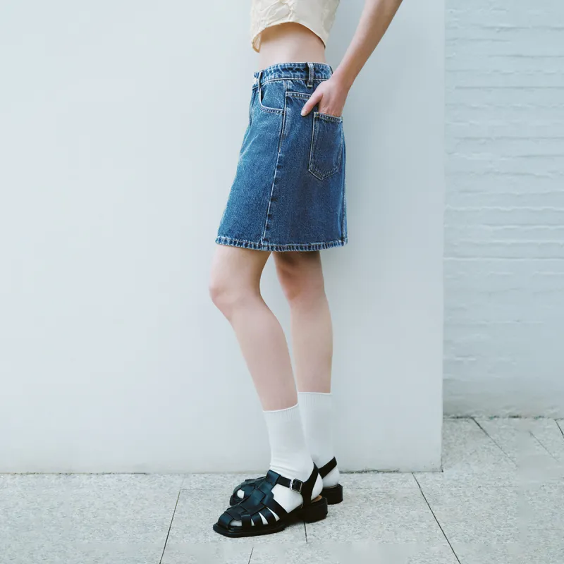 URBAN REVIVO Denim Short Skirts Women's Blue-3