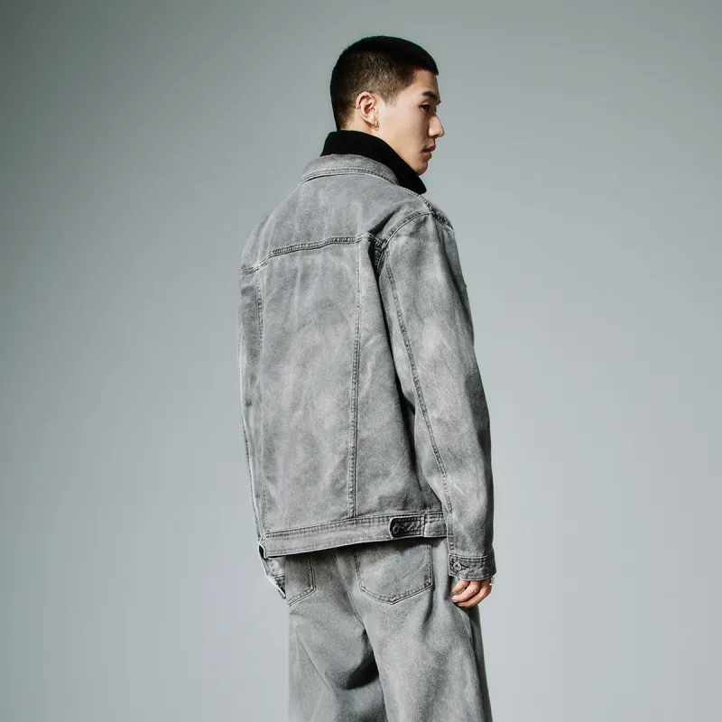 URBAN REVIVO Denim Jacket Men's Light Gray-2