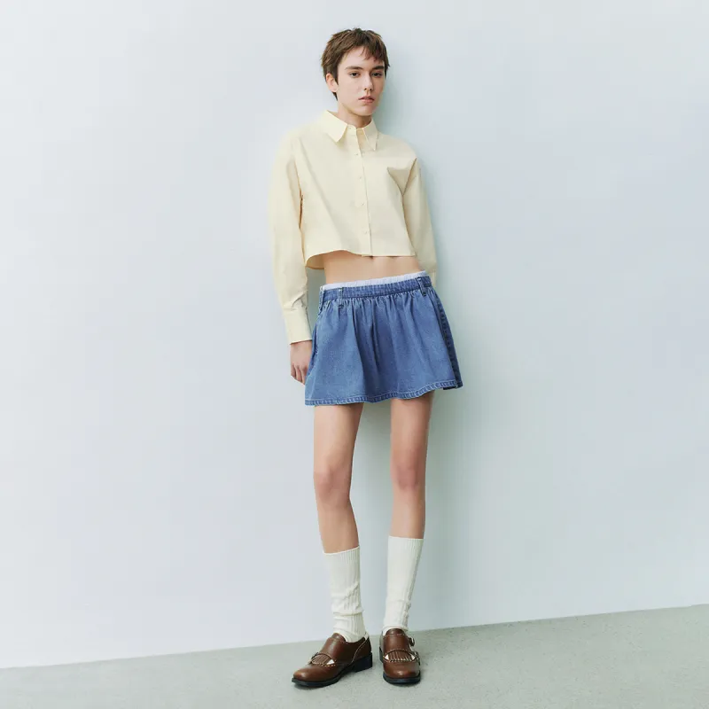 URBAN REVIVO Denim Short Skirts Women's Blue-3