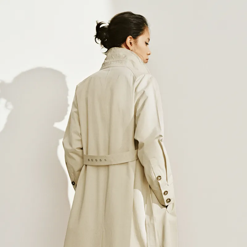 URBAN REVIVO Trench Coat Women's Khaki Brown-3