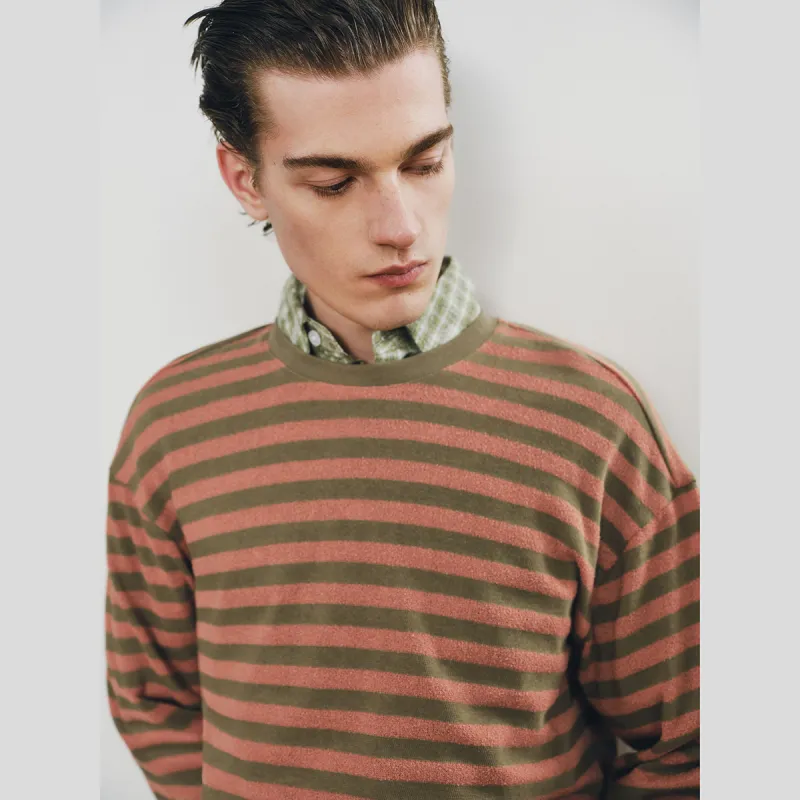 URBAN REVIVO T Shirt Men's Gray Green Stripes-4