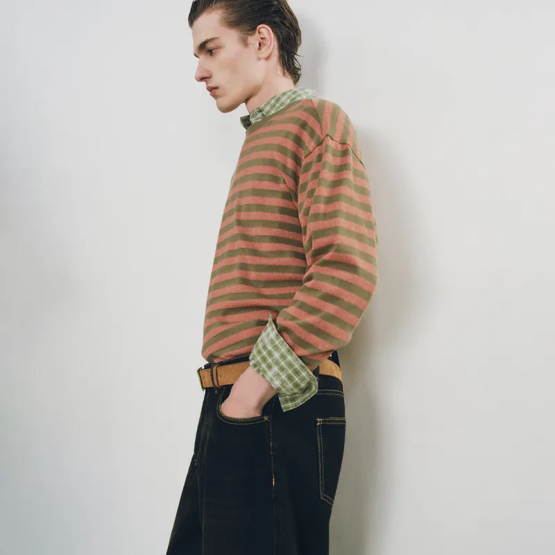 URBAN REVIVO T Shirt Men's Gray Green Stripes-5