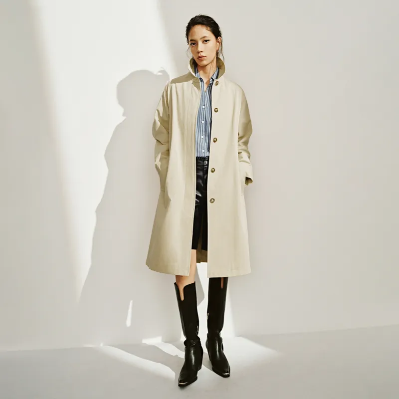 URBAN REVIVO Trench Coat Women's Khaki Brown-5
