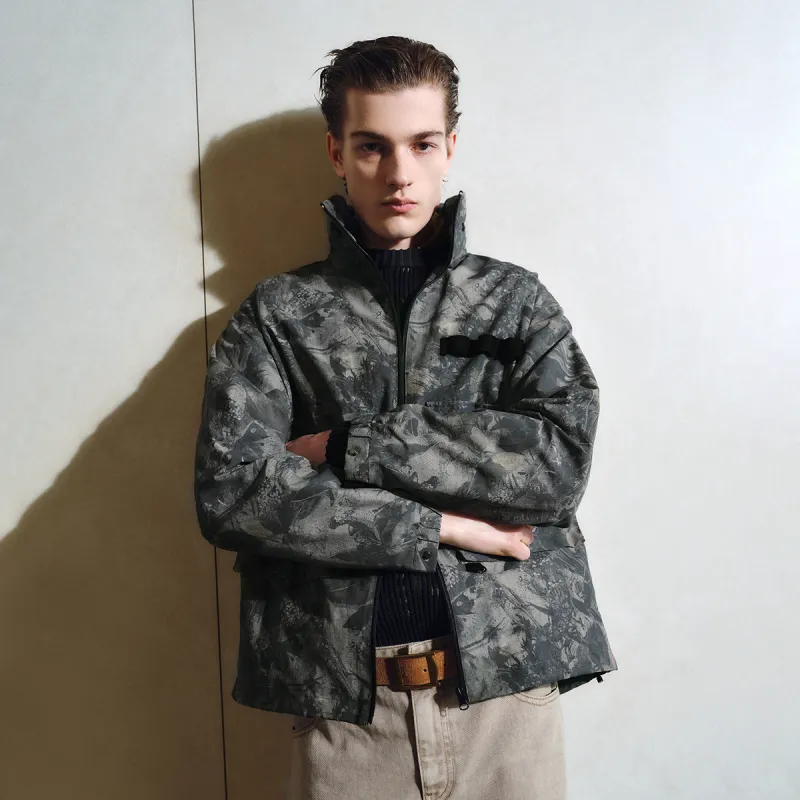URBAN REVIVO Jacket Men's Gray Green Print-4