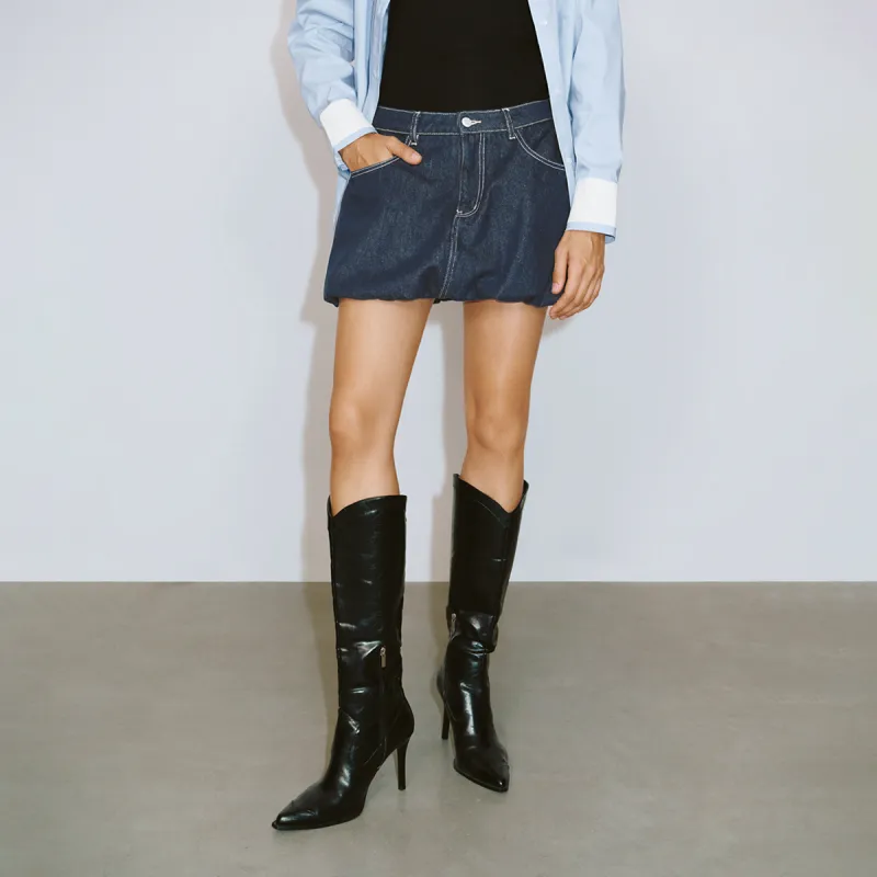 URBAN REVIVO Denim Short Skirts Women's Indigo-2