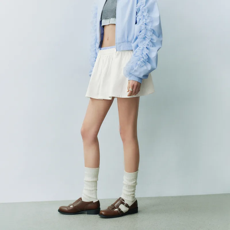 URBAN REVIVO Casual Short Skirts Women's Raw White-4