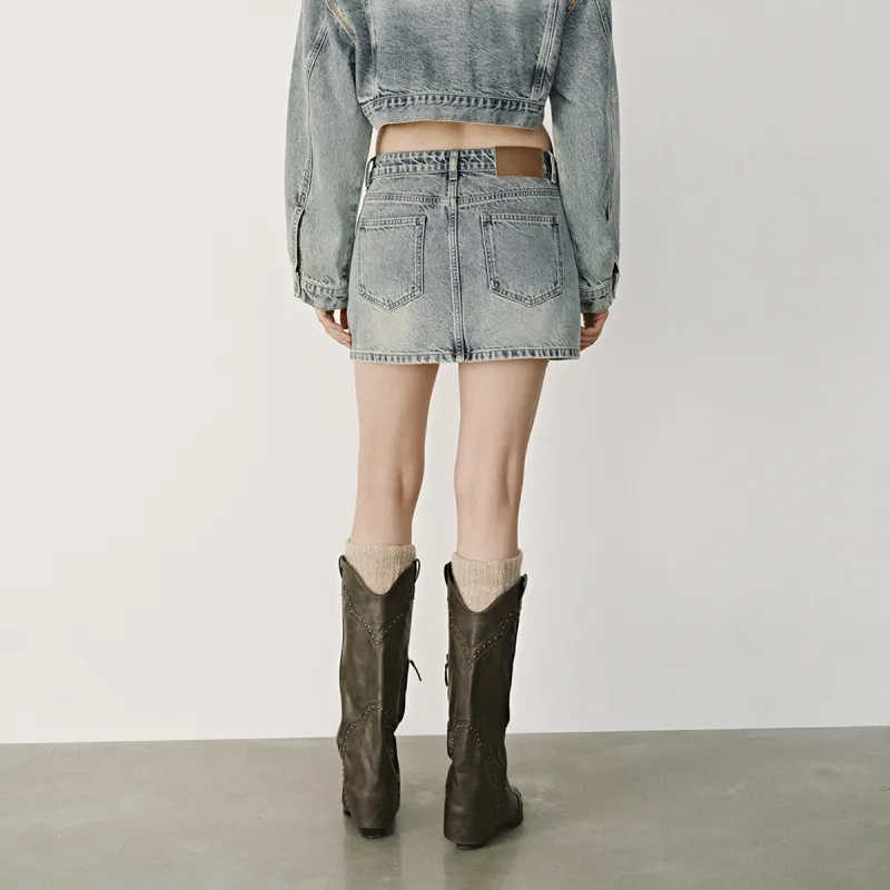 URBAN REVIVO Denim Short Skirts Women's Blue-4
