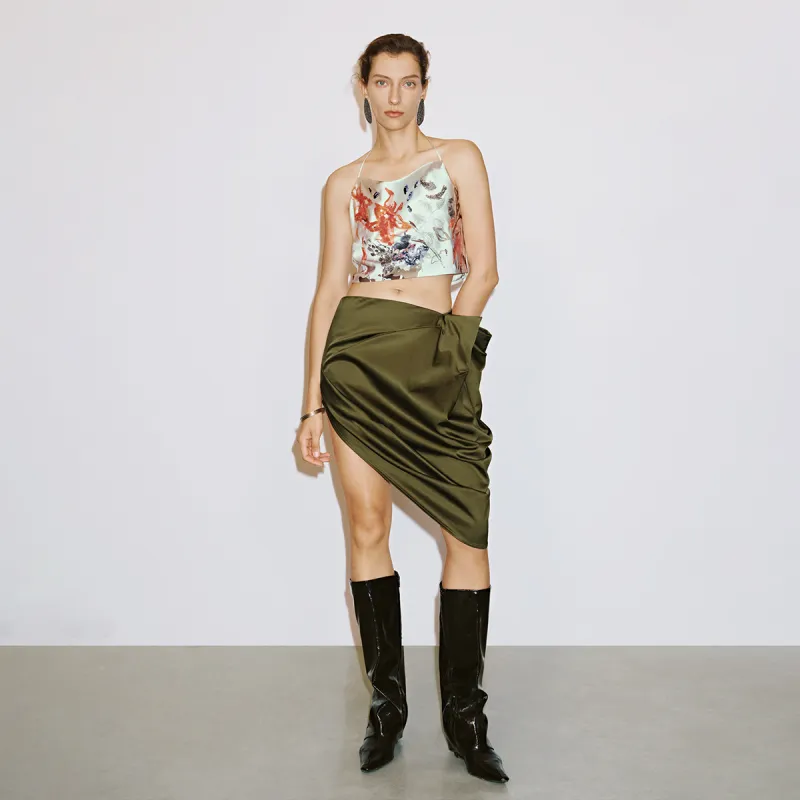URBAN REVIVO Casual Short Skirts Women's Green Brown-3