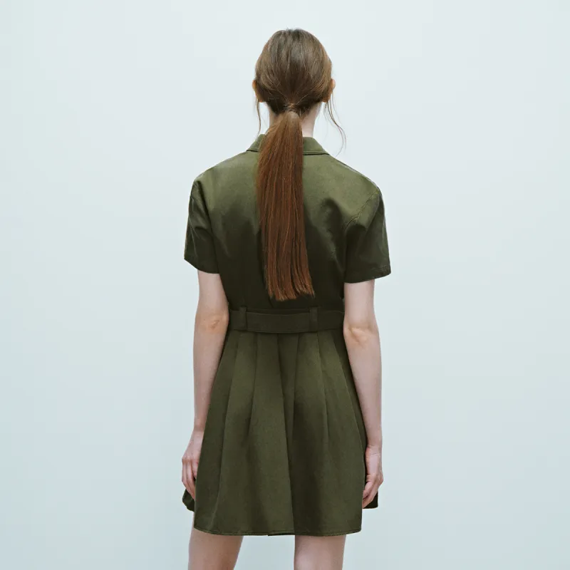 URBAN REVIVO Short Sleeved Dress Women's Olive Green-5