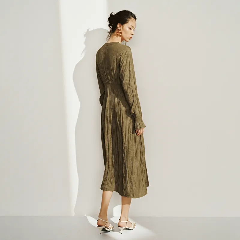 UR Long Sleeved Dress Women's Dark Khaki-4