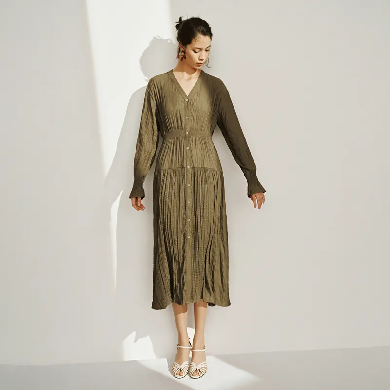 UR Long Sleeved Dress Women's Dark Khaki-3
