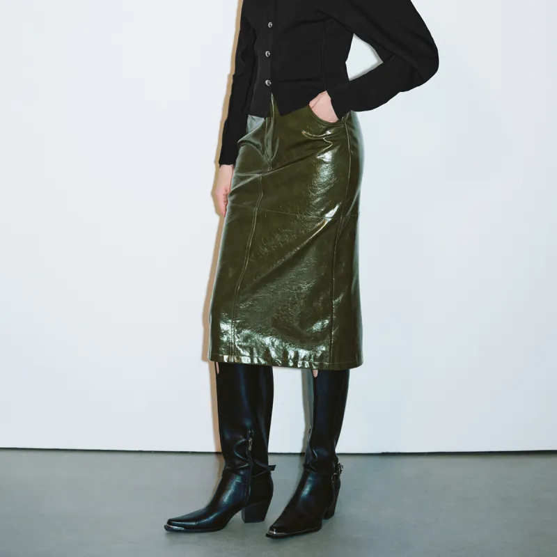 URBAN REVIVO Casual Long Skirt Women's Olive Green-2