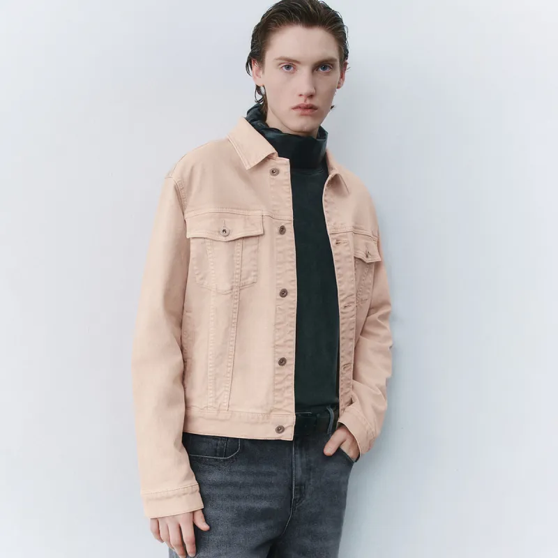 URBAN REVIVO Denim Jacket Men's Gray Pink-2