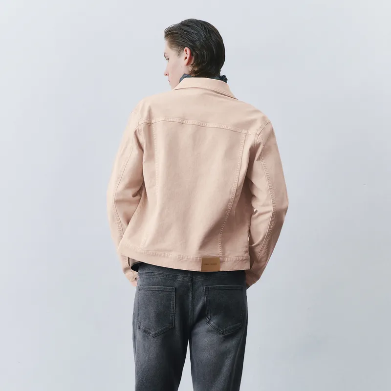 URBAN REVIVO Denim Jacket Men's Gray Pink-5
