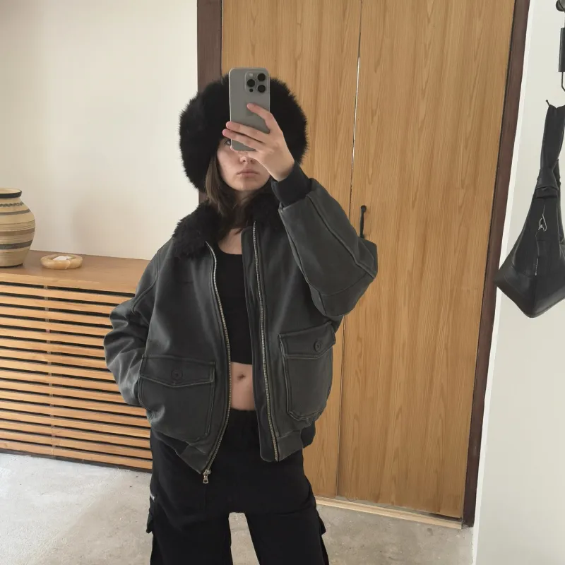 False Perception Leather Jacket Unisex Washed Black-6