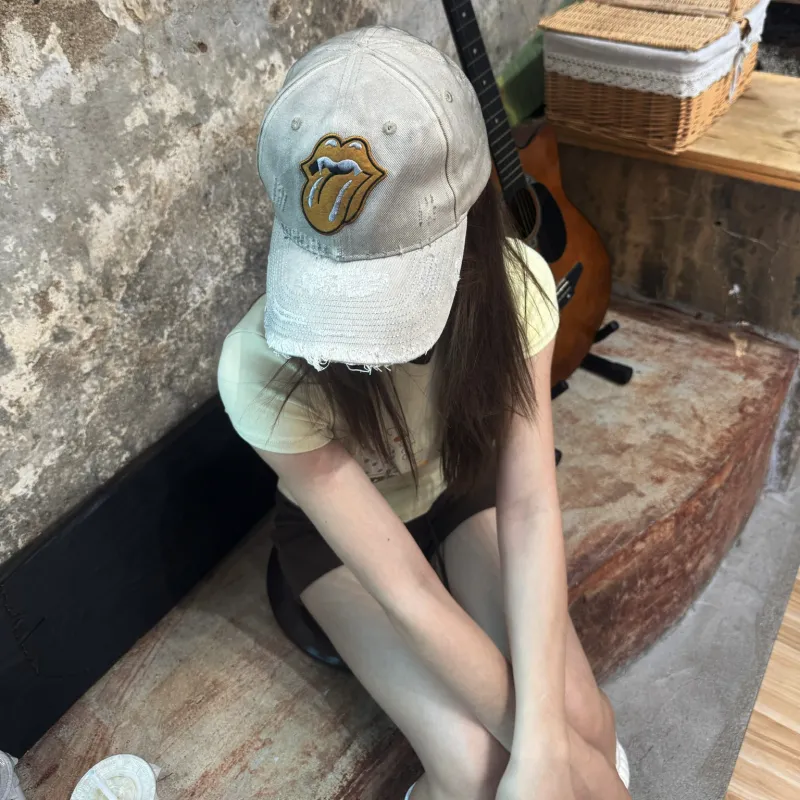 False Perception Cotton Baseball Caps Unisex Distressed White-5