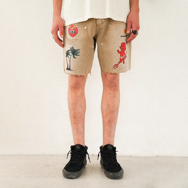 False Perception SS24 Denim Shorts Unisex Khaki-2