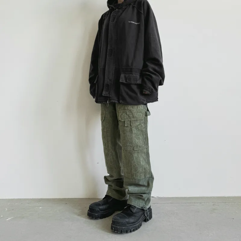 False Perception Army Cargo Parka Jackets Coats Unisex Washed Black-6