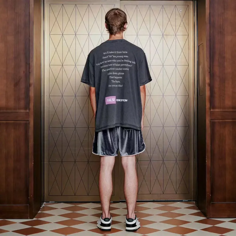 False Perception Short Sleeved T Shirts Unisex Washed Black-2