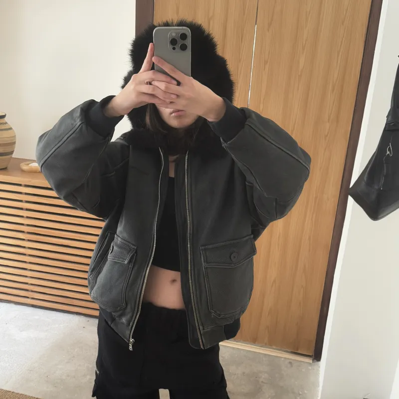 False Perception Leather Jacket Unisex Washed Black-5