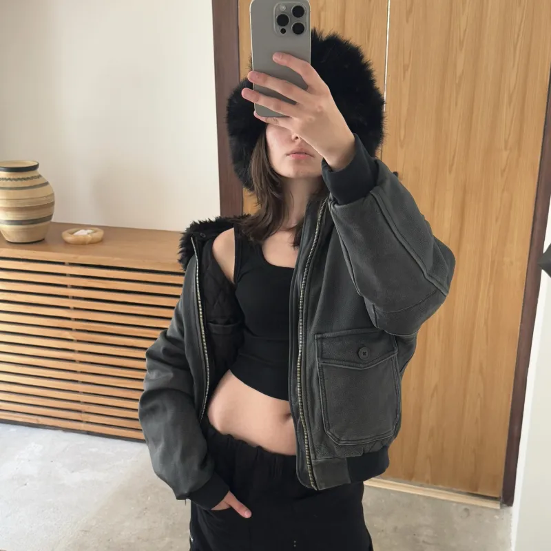 False Perception Leather Jacket Unisex Washed Black-7