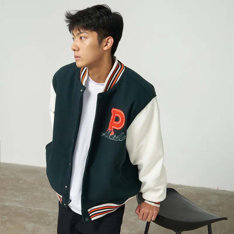 Phew Fall And Winter Baseball Jacket Unisex Navy Blue Khaki Green-14