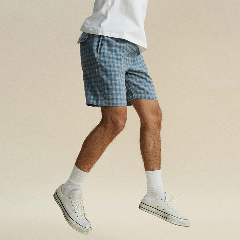 Phew Casual Shorts Men's Gray Blue Plaid-5