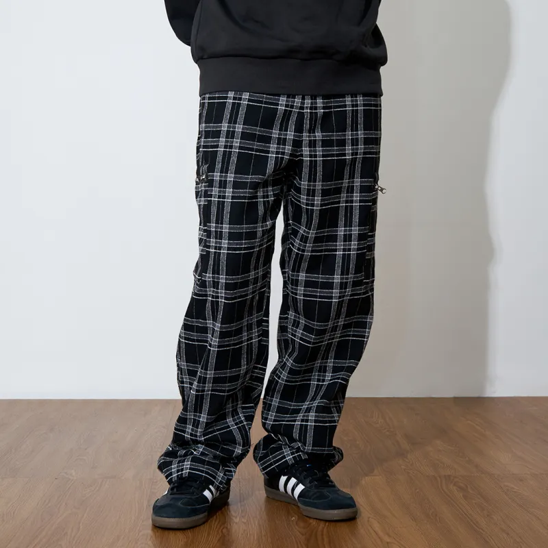 Phew Casual Pants Unisex Black White Plaid-3