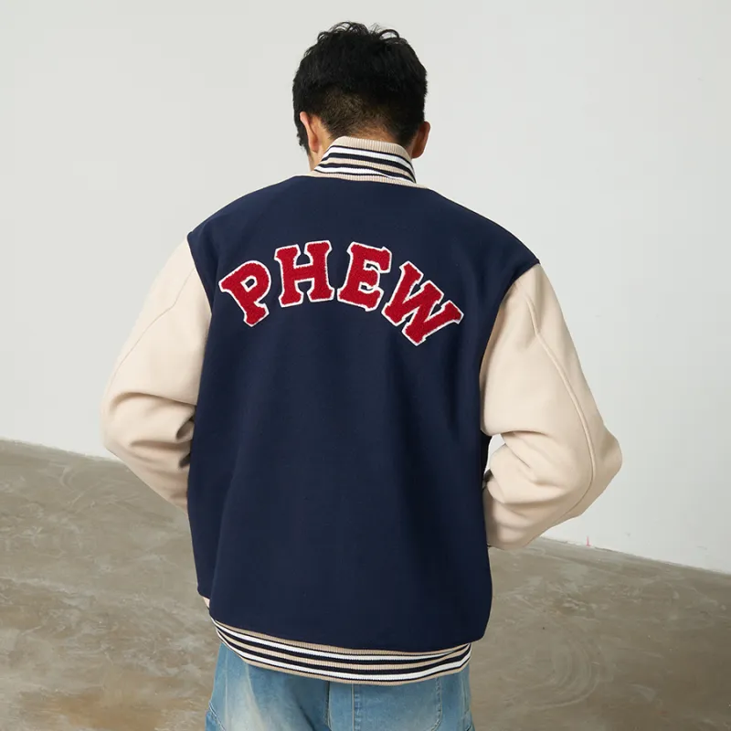 Phew Fall And Winter Baseball Jacket Unisex Navy Blue Khaki Green-3