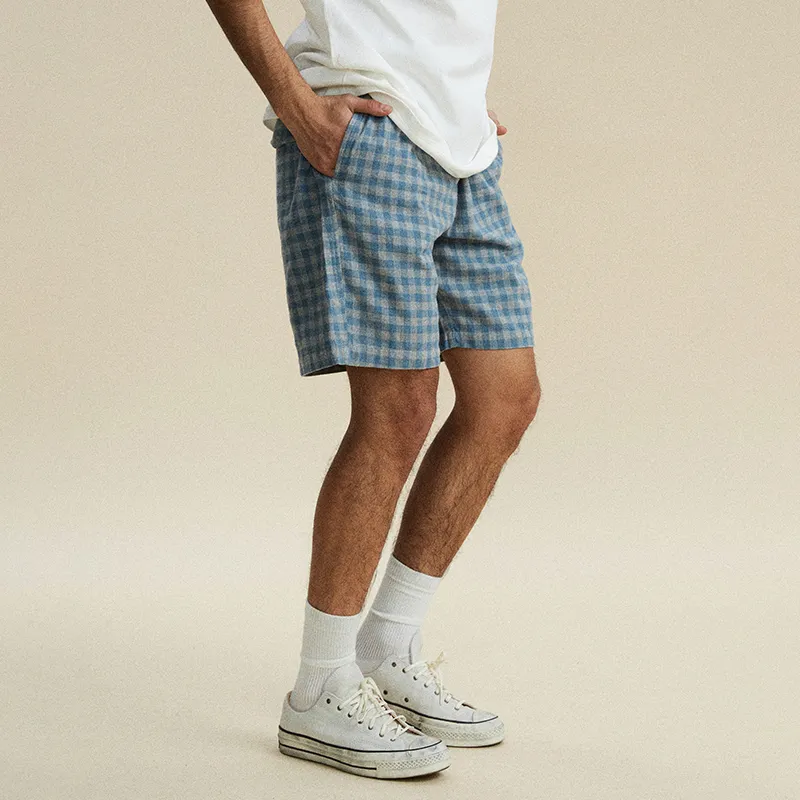 Phew Casual Shorts Men's Gray Blue Plaid-4