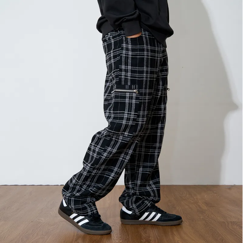 Phew Casual Pants Unisex Black White Plaid-4