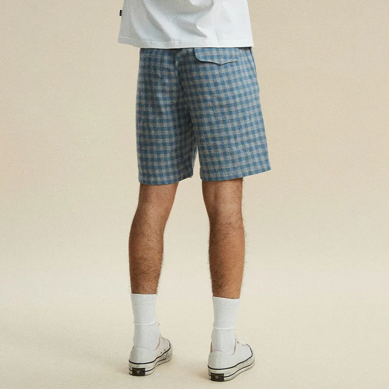 Phew Casual Shorts Men's Gray Blue Plaid-3