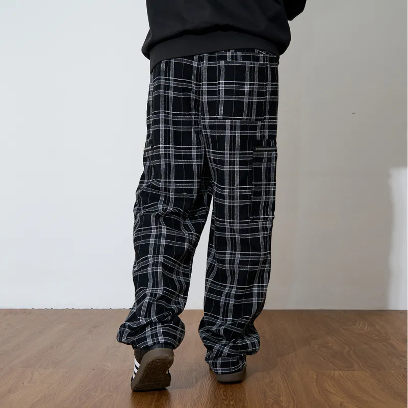 Phew Casual Pants Unisex Black White Plaid-5