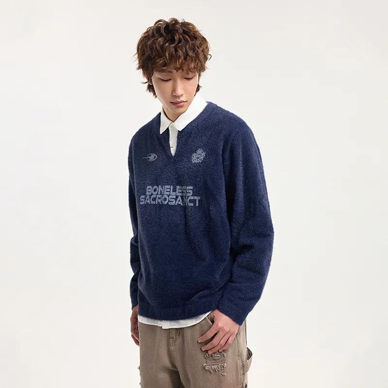 BONELESS Sweaters Unisex Navy Blue-4