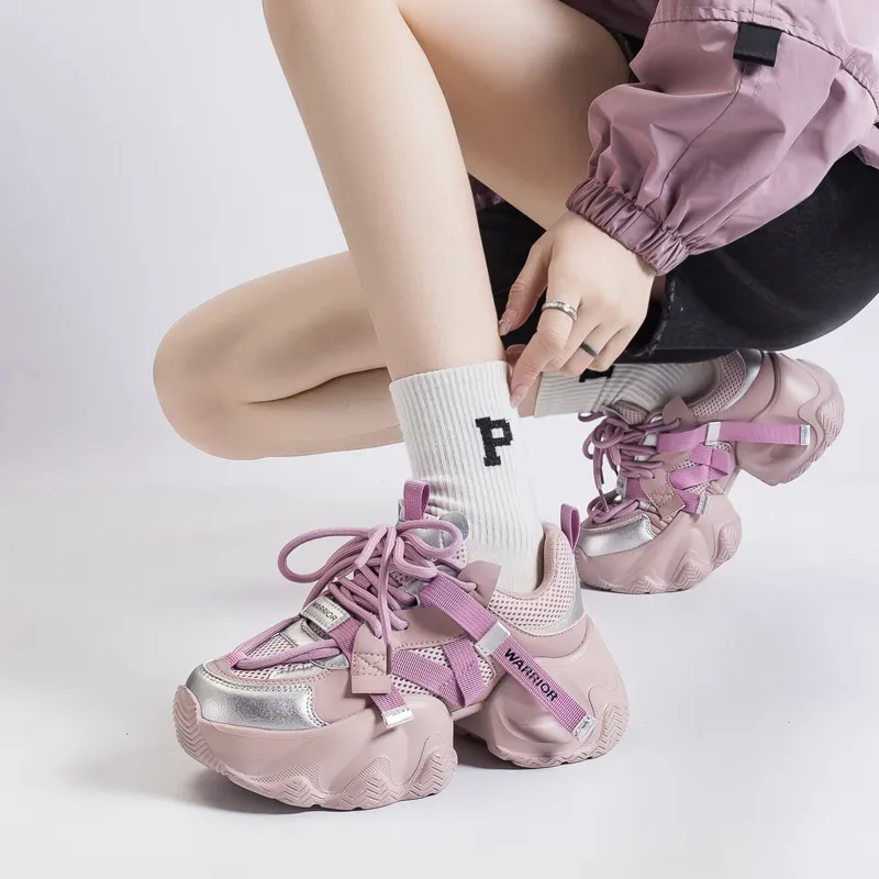 Warrior Abrasion Resistant, Breathable, Lightweight, Height Increasing Low Top Chunky Sneakers Women's Purple Silver-8