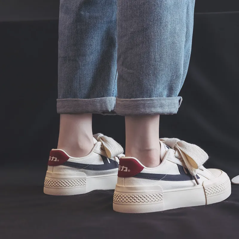 WARRIOR Canvas Shoes Women's Low Top Beige Dark Blue Red-9