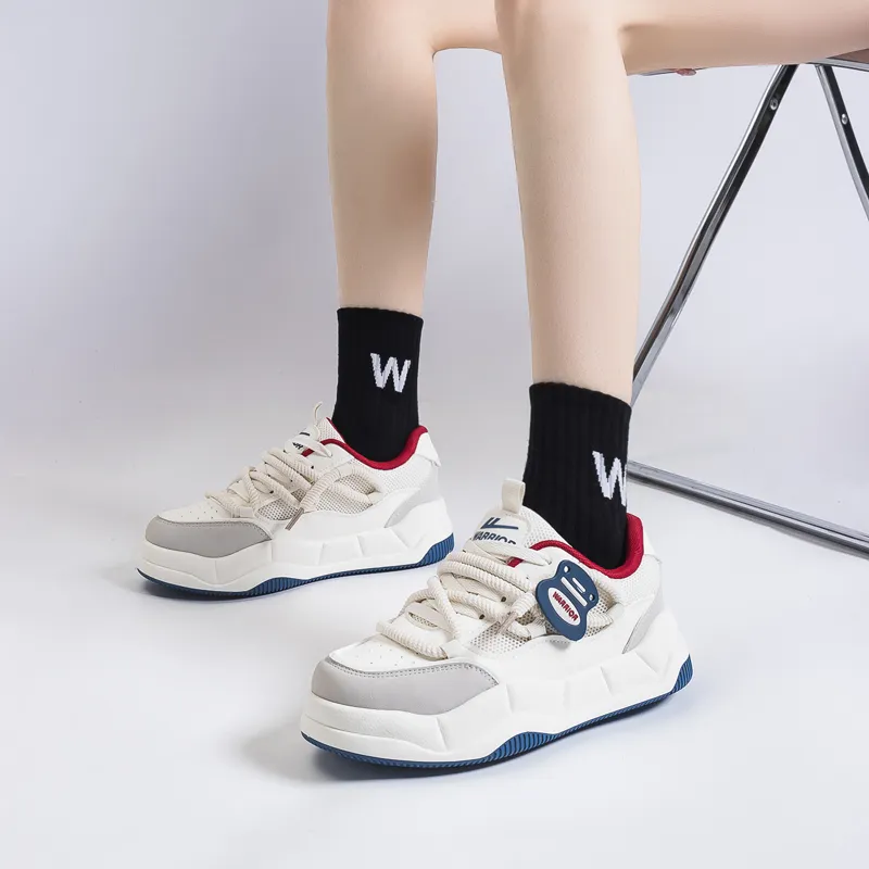 Warrior Height Enhancing Wear Resistant Lightweight Breathable Low Top Skateboard Shoes Women's Beige Gray-9