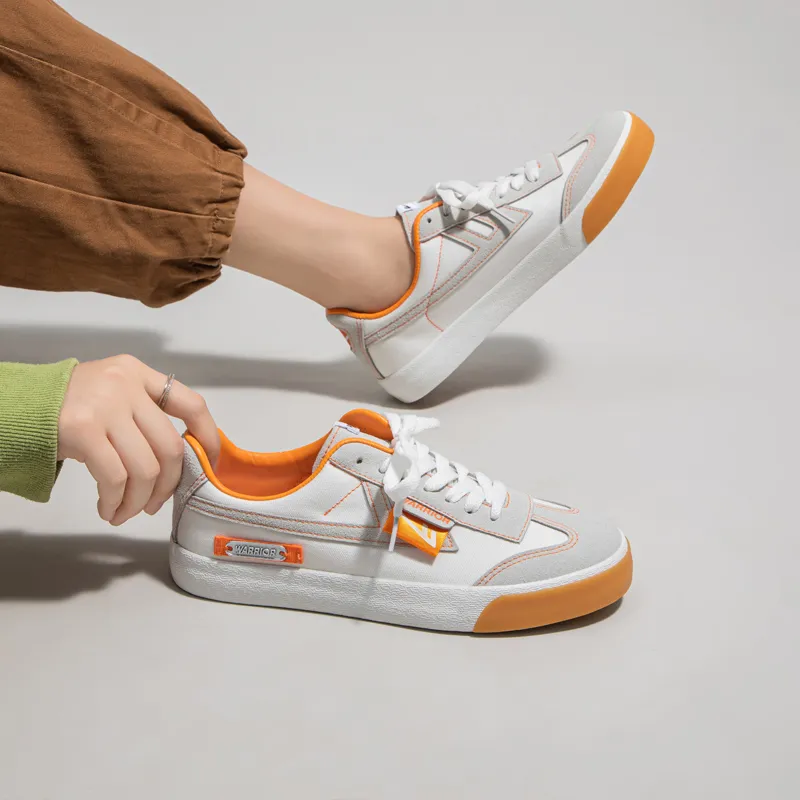 Warrior Ulzzang Trendy Versatile Lightweight Low Top Canvas Shoes Unisex White Gray Orange-5