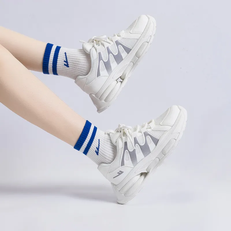 Warrior Students Platform Chunky Sneakers Lightweight And Breathable Low Top Casual Shoes Unisex White Silver-6