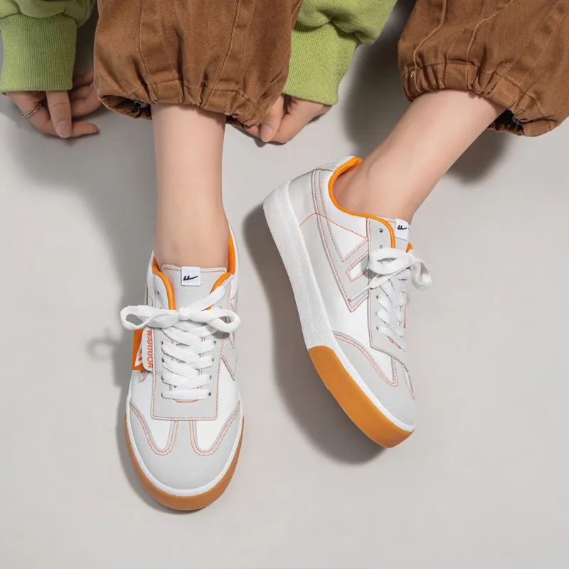 Warrior Ulzzang Trendy Versatile Lightweight Low Top Canvas Shoes Unisex White Gray Orange-7