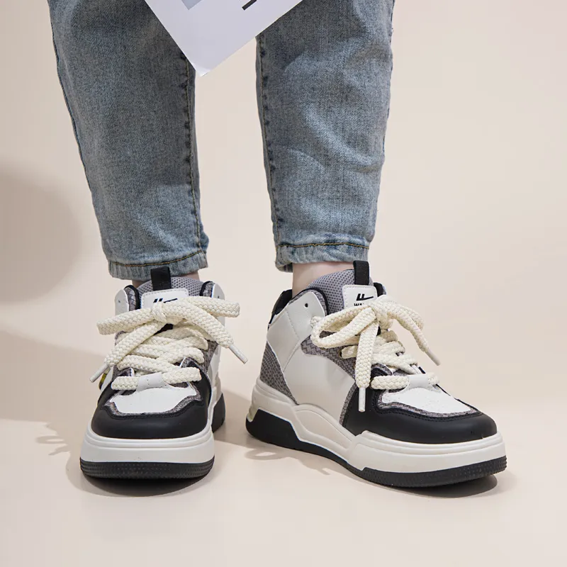 Warrior Wear resistant And Lightweight High Top Skateboard Shoes Unisex Beige Black-6