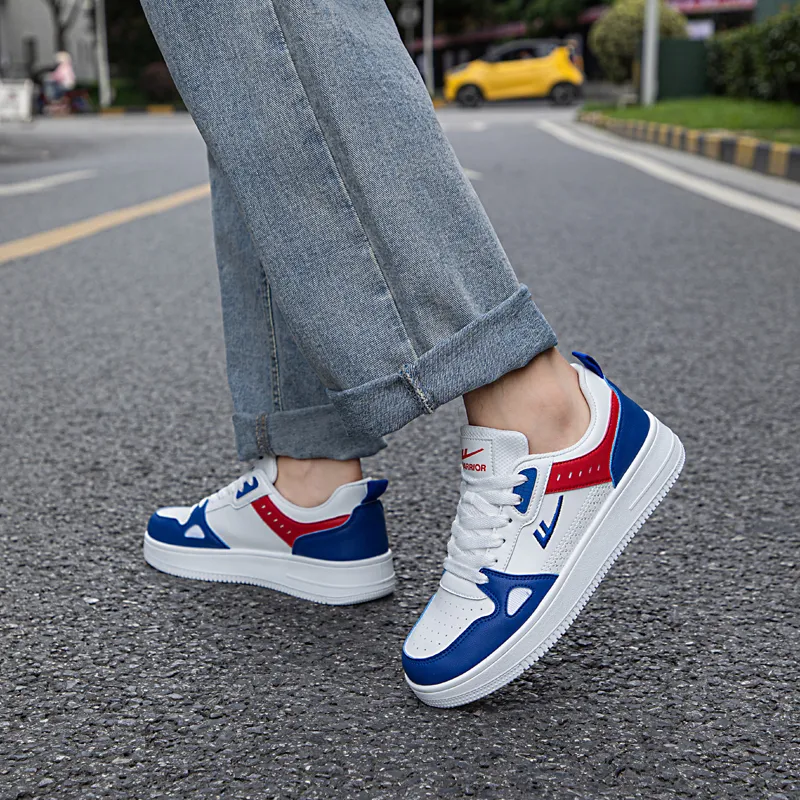 Warrior Wear resistant And Lightweight Low Top Skateboard Shoes Men's White Blue Red-8
