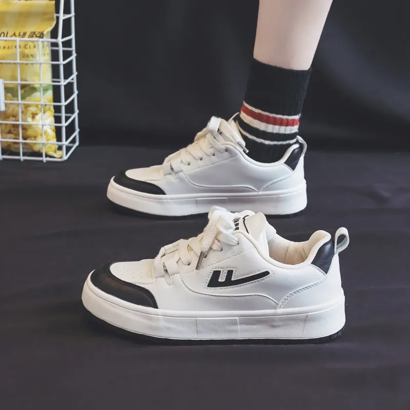 Warrior Warrior Students' White Sneakers Durable Lightweight And Breathable Low Top Skateboard Shoes Women's Black-7