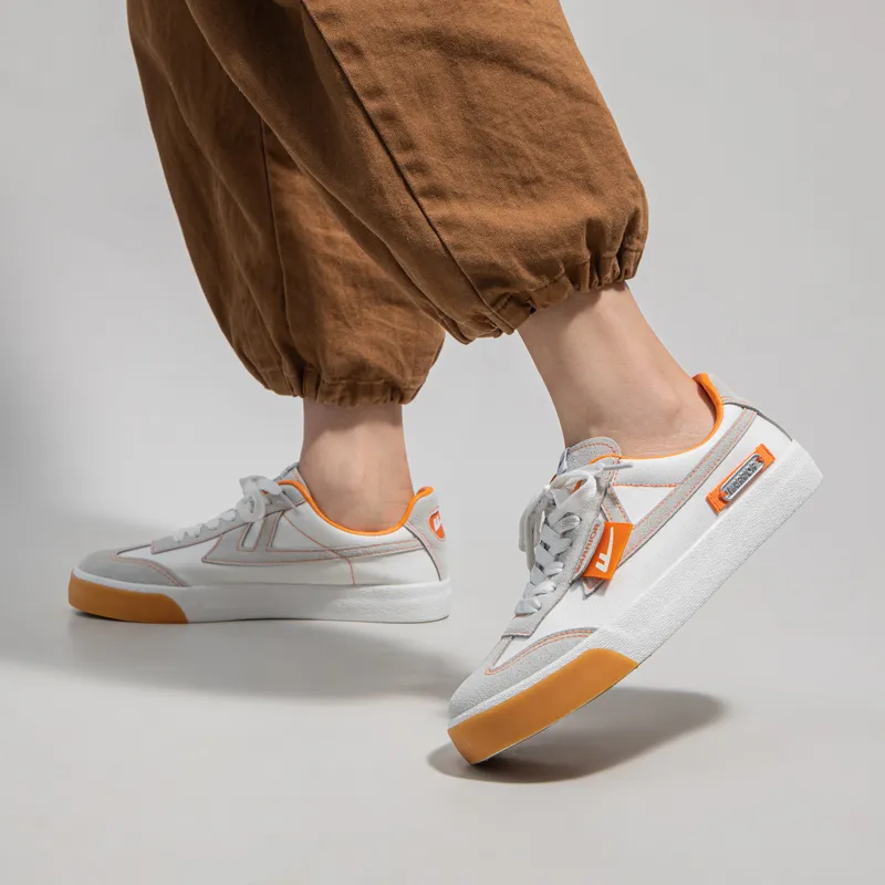 Warrior Ulzzang Trendy Versatile Lightweight Low Top Canvas Shoes Unisex White Gray Orange-9